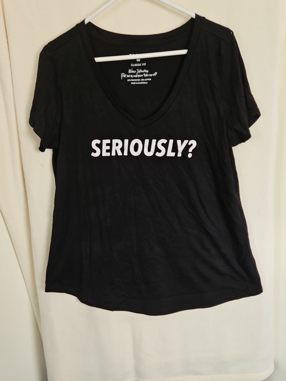 torrid Black V-Neck Tee with White "SERIOUSLY?" Print